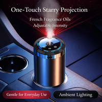 Diffuseur d'arômes de voiture intelligent en métal avec humidificateur et projection d'étoiles, diffuseur de luxe pour porte-gobelet, lumière d'ambiance, démarrage et arrêt automatiques