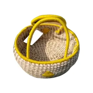 Cesta de mimbre de hierba Sabai tejida a mano barata rústica redonda de alta calidad al por mayor de nuevo diseño cesta de regalo para almacenamiento de regalos - Product Image 1