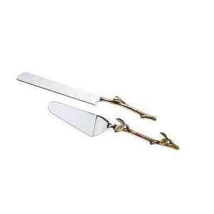 Servidores de queso y cuchillo Asas de rama de oro Juego de cubiertos hechos a mano de acero inoxidable de alta venta Hecho en India Mayorista de productos - Product Image 3