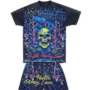 Camiseta con serigrafía de algodón de 220gsm Unisex de alta calidad OEM, conjunto corto informal con estampado de logotipo personalizado, compra ropa de hombre de gran tamaño - Product Image 1