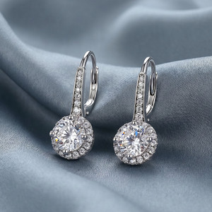 Boucles d'oreilles pendantes Jeulia Custom Classic Round Cut Halo Fashion - Product Image 4