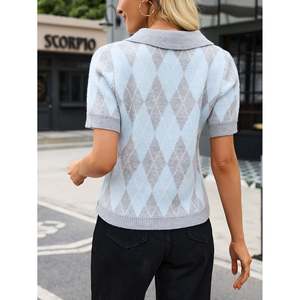 Women's Short Sleeve <b>Argyle</b> Knit for Polo <b>Sweater</b>-Anti-Pilling & Breathable Casual Sport Top - Product Image 4