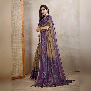 Tissu en soie Banarsi Ikat violet olive, best-seller, pour vêtements de fête, de mariage et de cérémonie pour femmes - Product Image 5