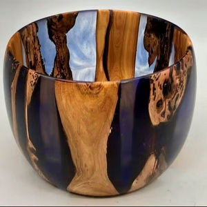 Cuenco de resina de madera tallado a mano artesanal hecho a mano moderno centro de mesa rústico elegante hogar cocina acento decorativo - Product Image 1