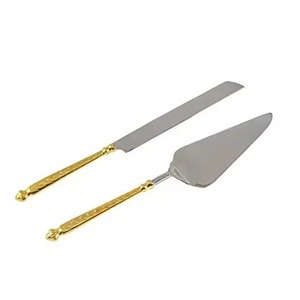 Juego de cuchillos y servidores para pasteles de acero inoxidable y latón con mango de bucle para bodas, fiestas, eventos elegantes - Product Image 2