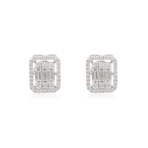 Classique nouveau Design magnifique véritable 18K or blanc diamant boucles d'oreilles Illusion réglage avril pierre de naissance cadeau d'anniversaire - Product Image 1