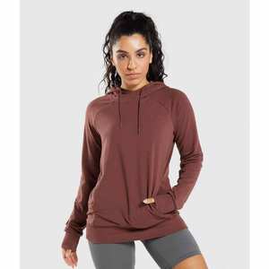 Women's <b>Maroon</b> Eco-Friendly Breathable Fleece Performance Hoodie-Athletic Pullover Lightweight Activewear <b>Top</b> with Front Logo - Product Image 1