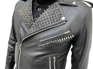Men's Brando Silver Spiked Studded Leather <b>Jacket</b> <b>Punk</b> Steampunk Gothic Club Style Black Fashioned Biker High-Quality <b>Jacket</b> OEM - Product Image 4