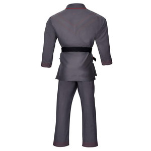 Uniforme de Kung Fu Unisex Gris, Corte Regular, Absorbente de Humedad, Ropa de Artes Marciales con Ribete Rojo y Cinturón Negro, Talla Adulto, 100% Algodón - Product Image 3