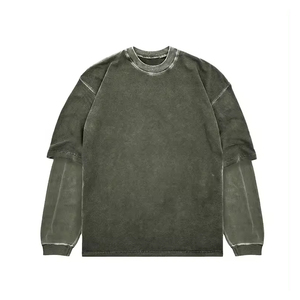 T-shirt personnalisé de haute qualité à manches doubles délavé à l'acide long T-Shirt homme surdimensionné à manches doubles délavé à l'acide longue couche en coton - Product Image 1