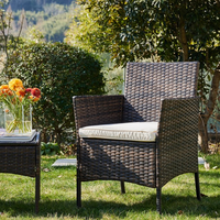 Ensemble de meubles d'extérieur en fer durable, 3 pièces, meubles de patio, coussins doux, table en verre, cour, jardin, balcons, pelouses, marron