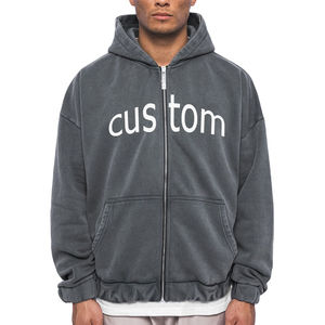 Sudadera con capucha y cremallera completa de algodón 2025 transpirable con estampado de logotipo personalizado 100%, sudaderas con cremallera de manga larga con hombros caídos, estilo de invierno - Product Image 6