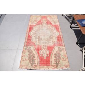 Turkish Vintage Area Rug 3.5x6.9 ft, <b>Red</b> Gray Animal Print <b>Wool</b> Rug - Product Image 1