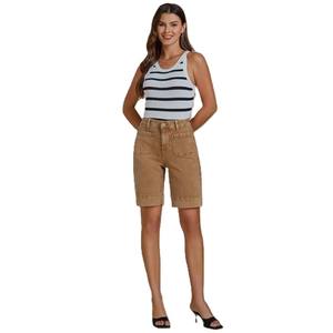 Haute qualité longue extensible taille haute à la mode été Bermuda Shorts poche plaquée décontracté Style Vintage Shorts à la mode - Product Image 2