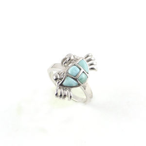 Anillo de cangrejo de mar de plata esterlina hecho a mano con joyería náutica clásica de Larimar para bodas y fiestas chapado en rodio - Product Image 1