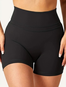 Pantalones cortos deportivos de yoga transpirables de secado rápido de cuatro vías de cintura alta con patrón sólido para mujeres con diseños impresos personalizados - Product Image 4