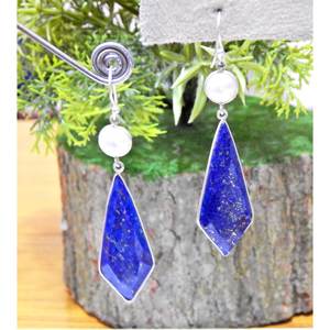Pendientes de perlas de agua dulce de Plata de Ley 925, piedras preciosas de lapislázuli, forma de cometa de lujo Natural, piedra facetada, plata elegante - Product Image 1