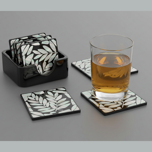 Best Quality Handmade <b>Black</b> White Mother Pearl (MOP) 24-Piece Square Luxury <b>Coaster</b> Set Holder Tabletop Decor Available Export - Product Image 1