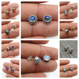 Pendientes de tuerca de peso ligero 925 mezcla de plata sólida surtido de piedras preciosas naturales pequeño pendiente informal regalo de boda joyería al por mayor - Product Image 5