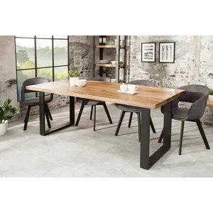 Nuovo tavolo da pranzo ovale industriale in legno massello di Mango e metallo stile europeo per bagno soggiorno uso ristorante