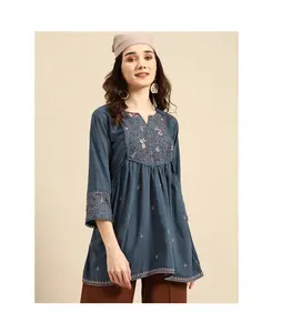 Short Top Western for Ladies Girls Viscose Blend Embroidery work Printed Latest Pattern Tunic Tops Ready To Wear