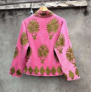 Handmade Indian Style Winter Coat Boho Velvet Suzani Embroidered <b>Jacket</b> with Floral <b>Pattern</b> Embroidered by Indian Artisans - Product Image 2