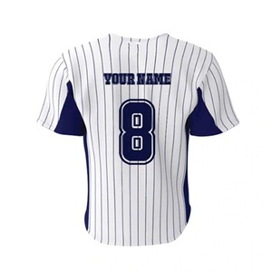 Camiseta de béisbol a rayas blanca y azul marino personalizada con nombre y número, cuello redondo, proveedor de camiseta de béisbol en Pakistán - Product Image 1