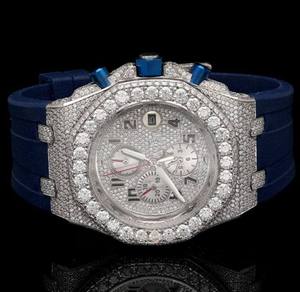 Style Hip Hop Moissanite Diamant Fabriqué Demi Glacé Diamant Cadran Caoutchouc Bande Date Fonction Montre De Luxe Pour Hommes Et Femmes. - Product Image 1