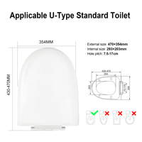 Couvre-siège de toilette en PP de type U, fermeture silencieuse, siège de toilette blanc pour salle de bain, 47x35.4
