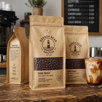 Sacs à café mats noirs AT PACK de 2 lb avec fermeture à lien métallique, emballage personnalisé à soufflets latéraux pour torréfacteurs de café