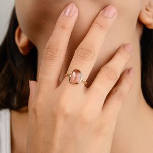100% authentique véritable 18k solide or jaune usine concepteur naturel coupe inégale rose Tourmaline Pinky bague en pierre unique pour elle - Product Image 6
