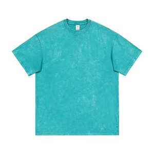 Lavage à l'acide Vintage à manches courtes Épaule tombante t-shirts Col rond Respirant Solide Motif Couleur Vêtements Stock En Vrac Chemises unies - Product Image 5
