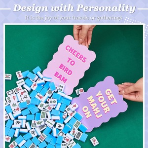 Colorful Wavy Scalloped Edge <b>Plastic</b> Mahjong <b>Tile</b> Mixer Lightweight Portable Shuffling Card Travel Camping Family Party Mahjong - Product Image 4