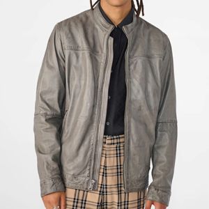 แจ็กเก็ตหนังแท้สีเทาสำหรับผู้ชายหนังแท้เม็ดเต็มคุณภาพสูงพร้อมลุควินเทจสำหรับแฟชั่นในเมืองและการผจญภัยกลางแจ้ง - Product Image 5