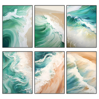 Peinture à l'huile sur toile Art déco sur toile dorée faite à la main personnalisée, vagues océaniques, paysage moderne, décoration murale, grande œuvre d'art