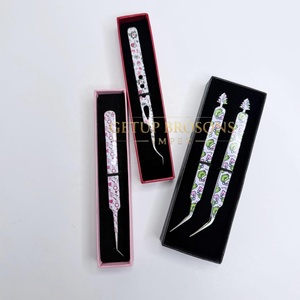 Pince à épiler pour cils GETUP BROSONS GBI-EET-2355 de haute qualité en acier inoxydable, plusieurs couleurs, pointe lisse, poignée diamantée, antimagnétique - Product Image 6