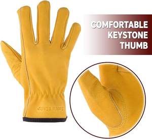 Guantes de trabajo de cuero para hombre y mujer, guantes de seguridad duraderos reforzados con piel de vaca, resistentes a pinchazos y cortes para jardinería - Product Image 4