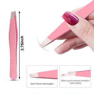 Pinzas para Cejas de Color Rosa con Punta Inclinada y Alineación Profesional, Tamaño Personalizado, con Estuche de Transporte con Cierre Magnético - Product Image 4