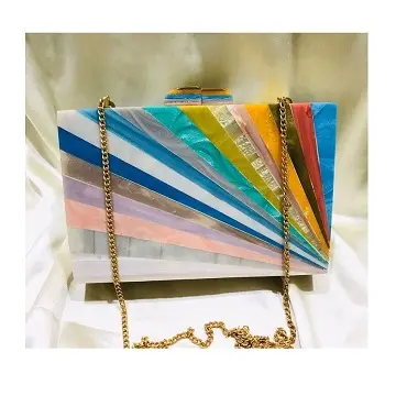 Handgemaakte Vintage Bohemian Handgemaakte Epoxyhars Clutch Tas Op Maat Gemaakte Doos Party Bags Multi Color Hars Box Clutch