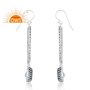 Vente chaude Oxydé Sterling Silver Doublet Santamaria Aquamarine Quartz Gemstone Dangle Boucle D'oreille Fabricant De Bijoux Personnalisé - Product Image 3