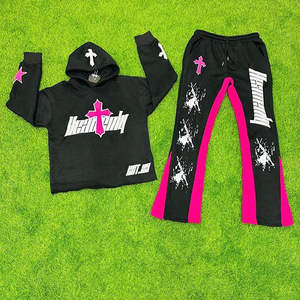 Conjuntos Deportivos de Otoño con Lavado Ácido, Pantalones Anchos con Cintura Gruesa y Estampado Personalizado, Sudadera con Capucha, Estilo Desgastado, 100% - Product Image 1