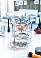 Organisateur de maquillage multifonctionnel en acrylique transparent à 4 niveaux, écologique, sans BPA, avec fonction rotative et design cylindrique