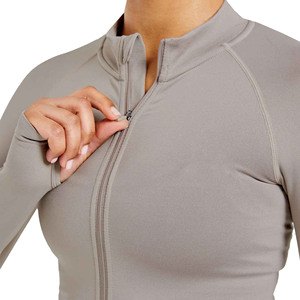 Chaqueta deportiva de gimnasio de manga larga con cremallera y logotipo personalizado para mujer, ropa de entrenamiento deportiva activa de invierno transpirable de secado rápido de punto - Product Image 4