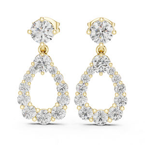 Boucles d'oreilles pendantes de mariée plaquées or blanc 14 carats avec diamants ronds de laboratoire – Boucles d'oreilles de mariage |   Nouveau diamant cultivé - Product Image 3
