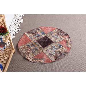 พรมตุรกีวินเทจ3.2 x 3.3ft สีแดงสีน้ำเงินผ้าขนแกะดีไซน์สี่เหลี่ยมผืนใหญ่สำหรับโถงทางเดินสำหรับห้องนอนฤดูร้อน - Product Image 4