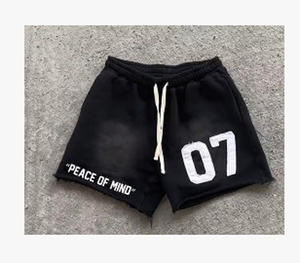 Personnalisé Hommes patch broderie acide lavage shorts Vintage Sun dye Fade Sweat coton en détresse bord de coupe streetwear vintage - Product Image 1