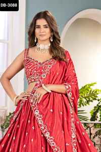 Boda india y desgaste del festival Chinon tela Lehenga Choli con lentejuelas y bordado de codding trabajo y trabajo pesado Dupatta - Product Image 6