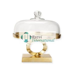 Présentoir à gâteaux doré sur socle en marbre avec dôme en verre et maille Présentoir à gâteaux du désert Présentoir à gâteaux design en métal de luxe moderne - Product Image 5