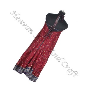 Simple Attrayant Vintage Soie Sari Longue Maxi Robes Dames Élégante Dîner Robe Sans Manches Robes De Soirée Robe De Femmes - Product Image 2