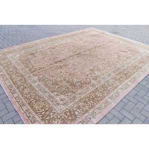 Vintage Oversize Eco Friendly Latex Backing Rug 9.5x12.8 ft Pink <b>Brown</b> Patchwork Dining Room <b>Wool</b> - Product Image 2